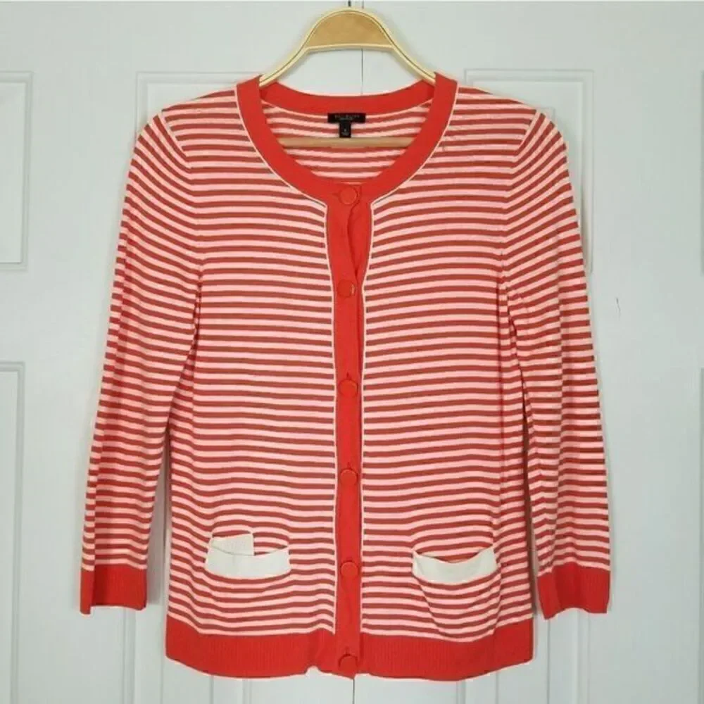 TALBOTS Preppy Spring Orange Mod Striped Cardigan